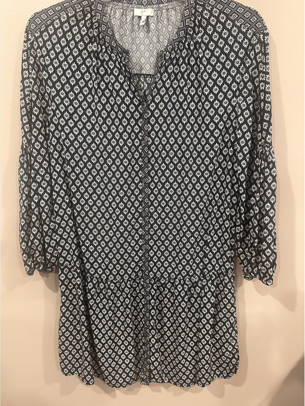 Joie Hagi Balloon Sleeve black white Shirt Dress Caviar S geo